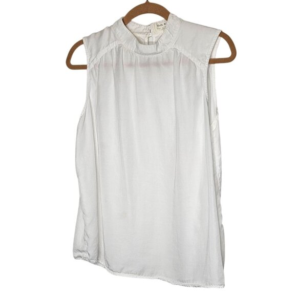 Cloth &‎ Stone Anthropologie Sleeveless White Blouse High Neck Key Hole XL - Picture 1 of 6